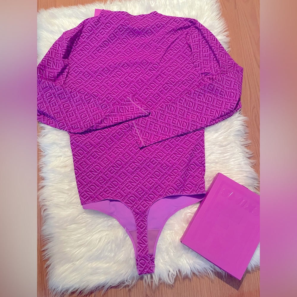 SKIMS x FENDI Mock Neck Long Sleeve Thong Bodysuit